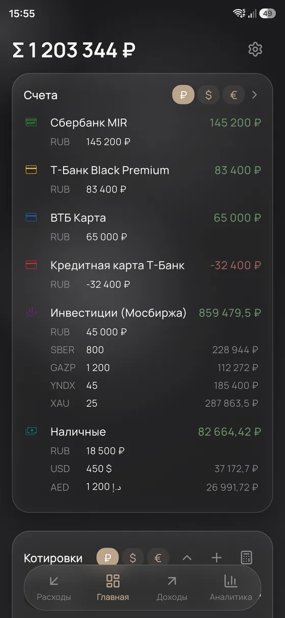 Финтрекер — счета и инвестиции